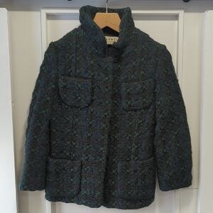 MARNI Dark Green & Navy Blue Chunky Boucle Wool Blend Blazer Jacket Size 42 EUR